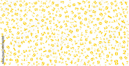 A dynamic vector illustration featuring a random scatter of numbers from zero to nine in various sizes and orientations