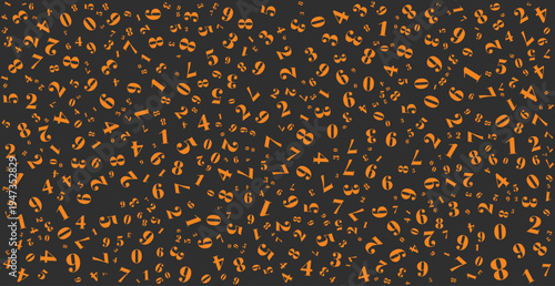 A dynamic vector illustration featuring a random scatter of numbers from zero to nine in various sizes and orientations