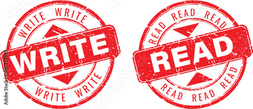 Red vintage style rubber stamps with write and read text for document and data management