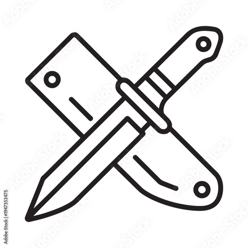 A simple black and white line drawing of a knife and a trowel