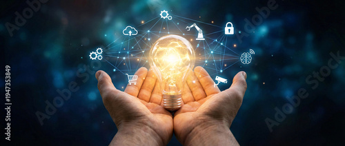 Creative Idea Light Bulb Illuminating Global Network of Smart Technology Concepts