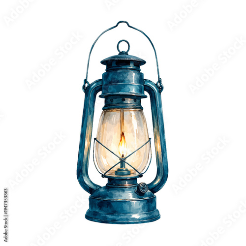 A watercolor illustration of a vintage lantern for camping designs, outdoor adventure themes, rustic decor, and survival gear illustrations