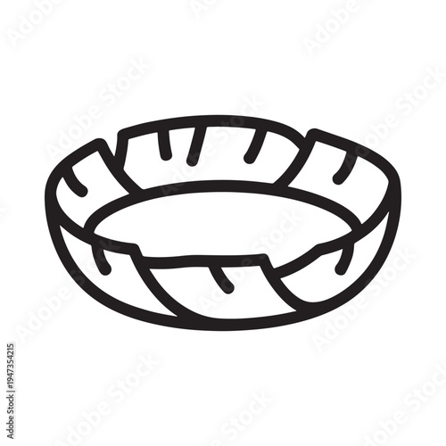 Simple doodle of a round pet bed with a cushioned interior