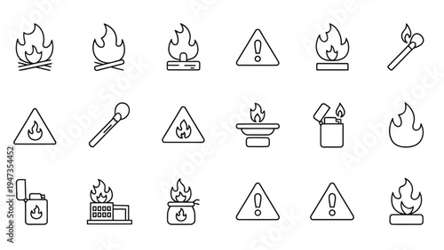 Collection of icons representing various camping and outdoor cooking activities Vector