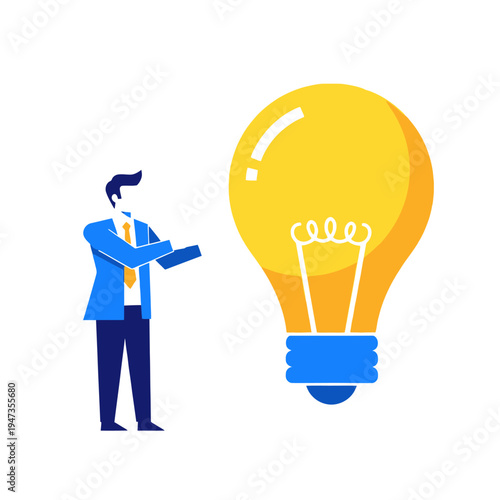 Businessman presenting a bright idea lightbulb