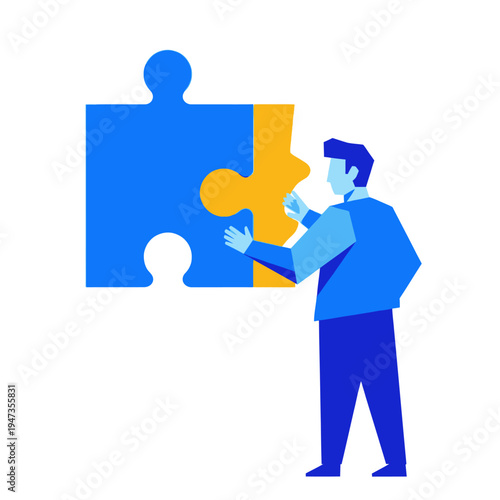 Businessman connecting puzzle pieces, problem solving, strategy, teamwork concept