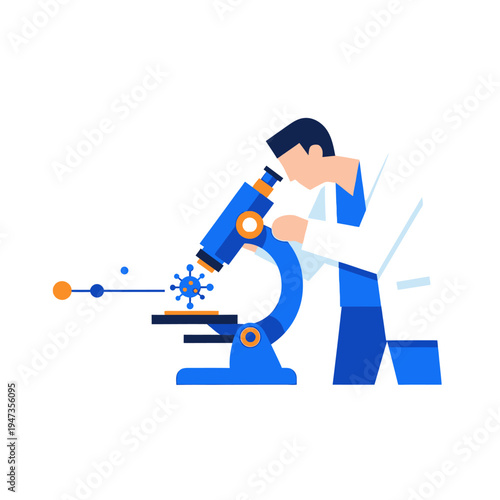 Scientist examining virus under microscope, scientific research, laboratory