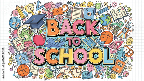 Vibrant and colorful celebration of back to school with diverse students and supplies Vector