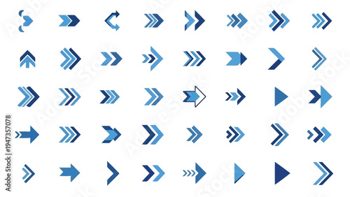 A series of blue directional arrows pointing in various directions on a white background Vector
