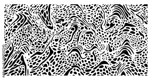 Abstract organic dot pattern hand drawn ink texture. Wavy stone mosaic or animal print background vintage sketch.