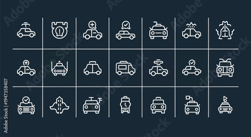 Autonomous vehicle icons on dark background