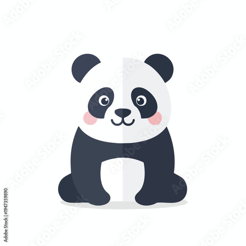 A cute, minimalist panda bear sitting down with pink cheeks and a smile