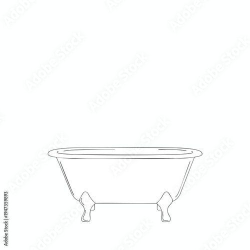 Classic clawfoot bathtub outline, oval shape, white background