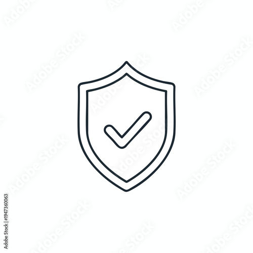 Minimalist outline of a shield with a checkmark inside, symbolizing security and approval