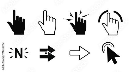 Visual representation of various hand gestures and directional indicators Vector