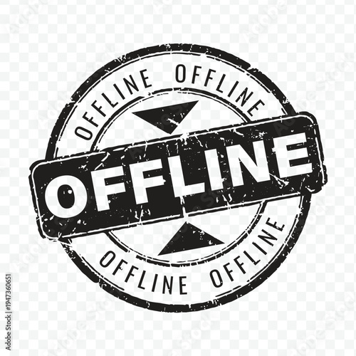 Offline text rubber stamp in black ink grunge style for disconnected status and manual processing