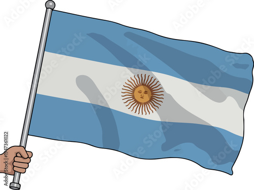 Waving Argentina Flag Held By Hand