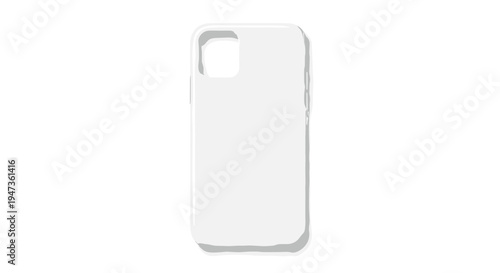 A minimalist, light-grey smartphone case, designed for a modern phone model with a distinct camera cutout, is depicted vertically, casting a subtle shadow on a pristine white background.