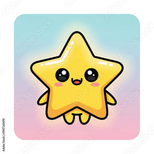 A cheerful cartoon star with a smiling face and rosy cheeks, set against a pastel-colored gradient background. Perfect for children's content, educational materials, and digital