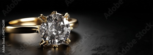 Wallpaper Mural Elegant gold engagement ring featuring a brilliant cut diamond on a dark backdrop Torontodigital.ca