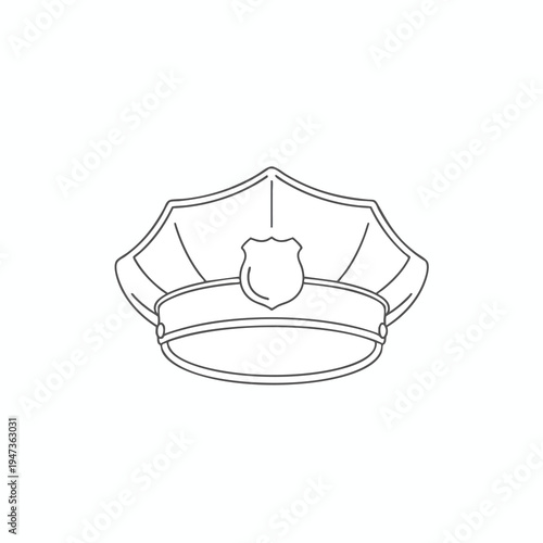 A simple line drawing depicts a police cap with a shield emblem