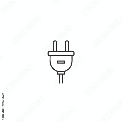 Minimalist line art of a power plug with two prongs and a flat connector