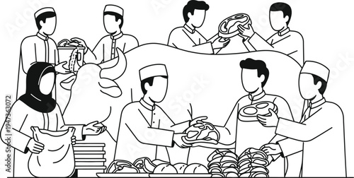 Eid al adha celebration with family and friends preparing traditional sacrifice