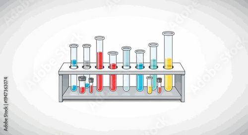 Laboratory Test Tubes with Colorful Liquids in Rack, Sketch Style