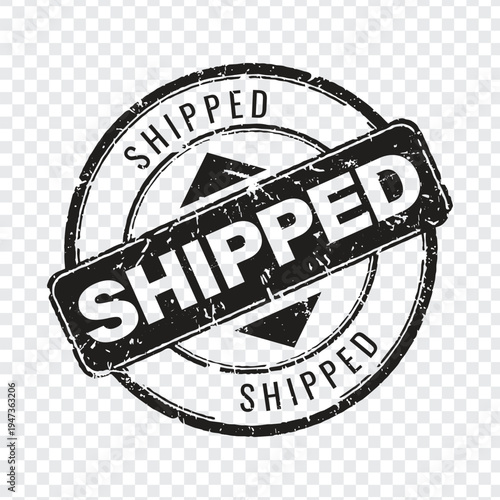 Professional black grunge rubber stamp icon for shipped status and logistics dispatch documentation