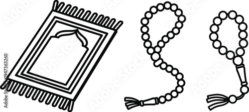 Eid al adha prayer preparation with rosary and mat