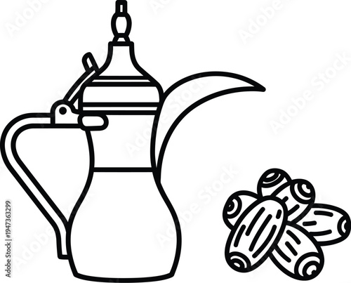 Eid al adha traditional arabic coffee pot and dates