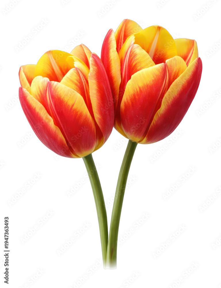 Fototapeta premium PNG Vibrant tulips on white background.
