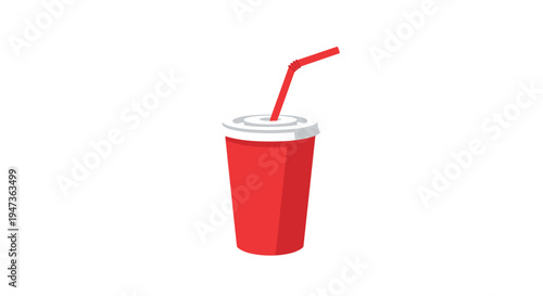 A pixelated red paper cup with a white lid and a red bent straw stands upright on a clean white background.
