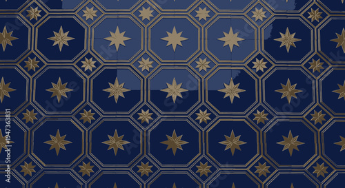 Elegant Blue and Gold Star Pattern Tile Background