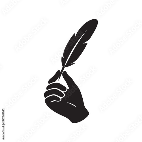 Feather pen with inkwell on white background