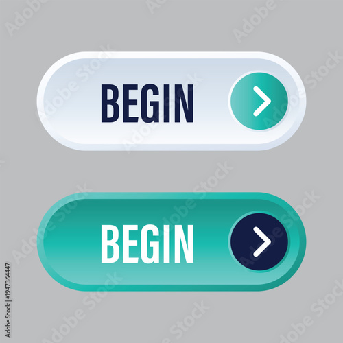Modern begin web button icons with arrow element for starting tutorials and onboarding process interface