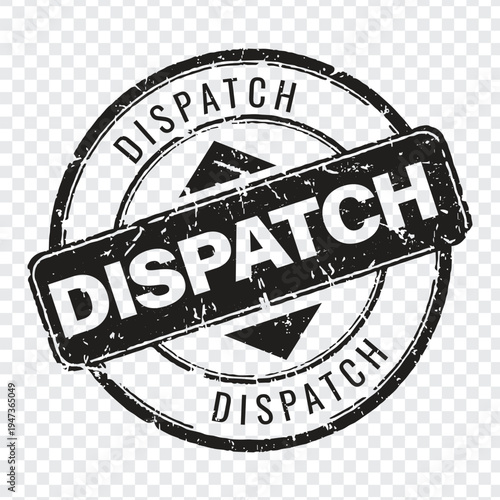 Professional black grunge rubber stamp icon for dispatch authorization and logistics shipment tracking