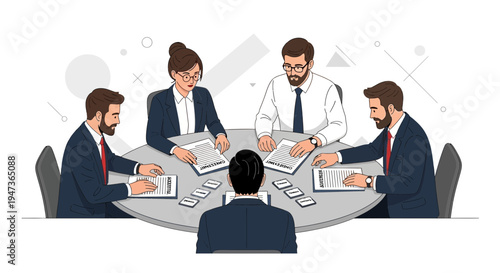 Business Meeting Around Table: Team Collaboration, Strategy Discussion, and Decision Making