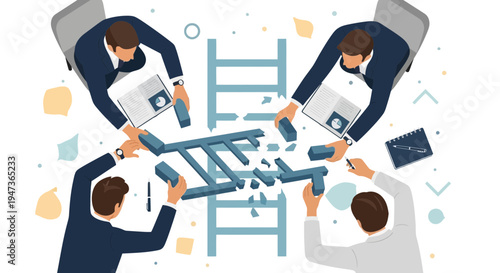 Business team building strategy with building blocks and puzzle pieces on table