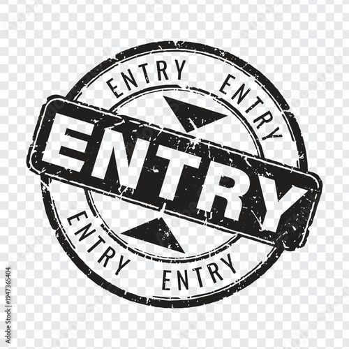 Professional black grunge rubber stamp icon for entry authorization and logistics arrival documentation