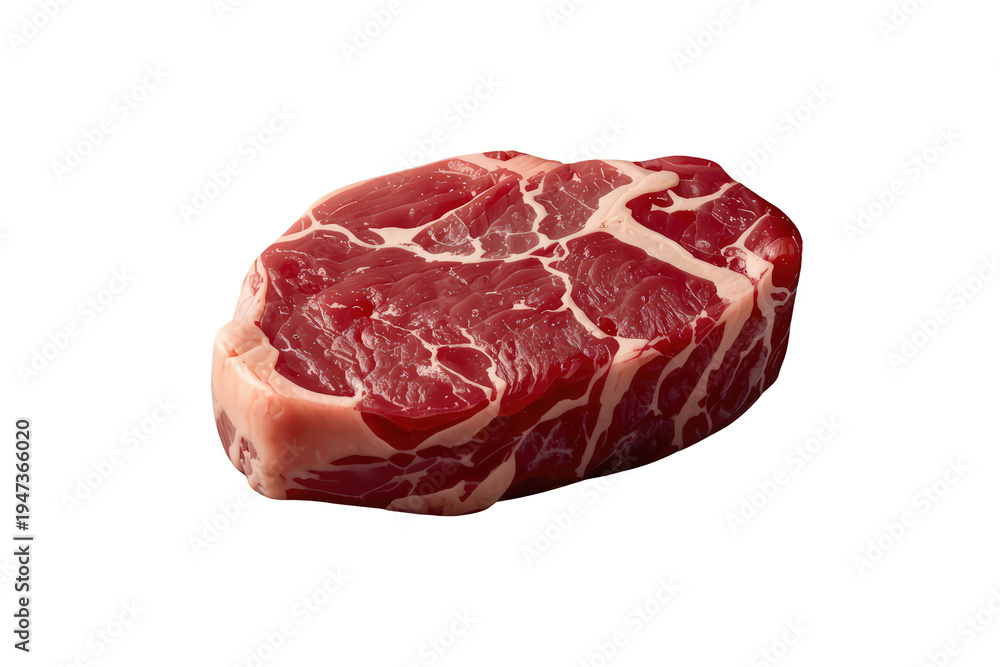 Fototapeta premium Raw beef steak with rich marbling, fresh red meat cut, uncooked protein source for grilling, isolated on transparent background