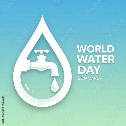 world water day with drop water falling from the tap in border drop water sign on gradient blue green background vector design