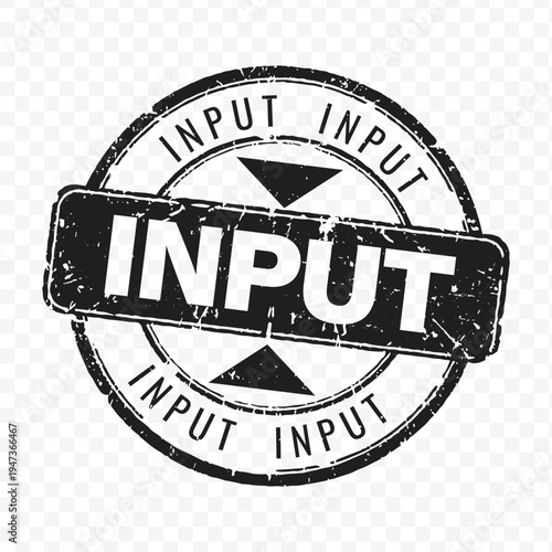 Professional black grunge rubber stamp icon for input data entry and logistics arrival processing