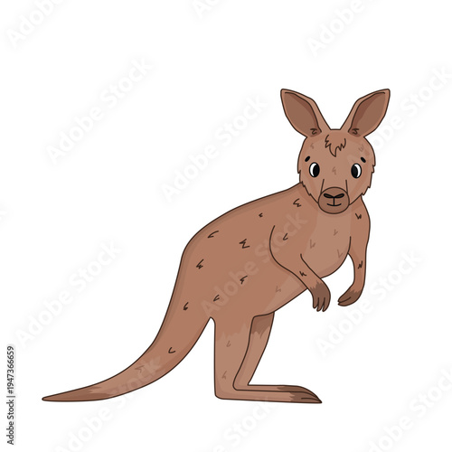 Cute kangaroo cartoon vector illustration flat style. Australian marsupial character, expressive eyes, friendly appearance, isolated on white background for children books, educational materials