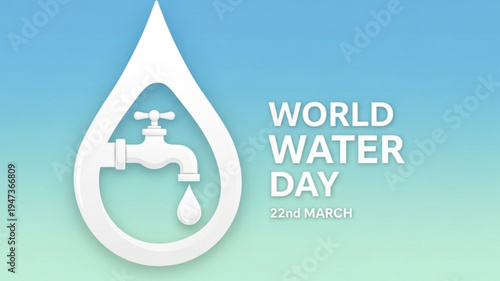 world water day with drop water falling from the tap in border drop water sign on gradient blue green background vector design