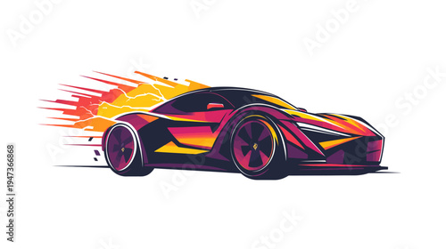 Vibrant sports car racing with dynamic background effects