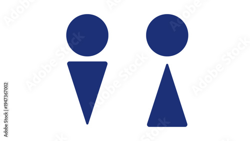 Minimalist toilet sign icons, male and female gender symbols in geometric style