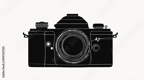 Vintage camera illustration with detailed lens design