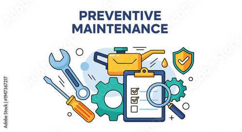 Preventive Maintenance Concept Illustration with Tools and Checklist.