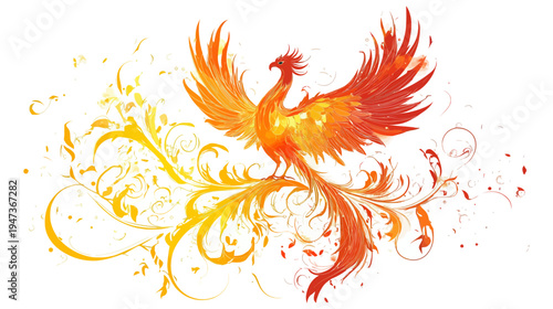 Vibrant Phoenix Rising Amidst Swirling Flames